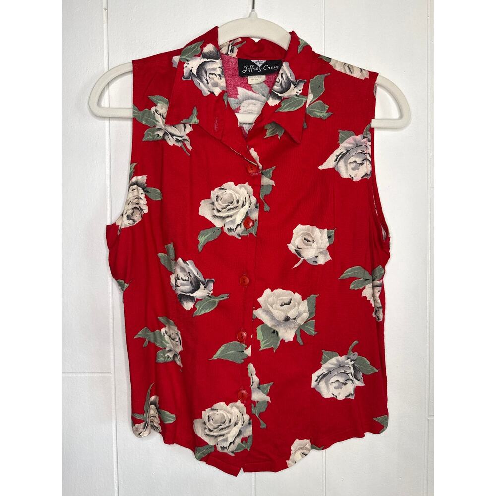 Vintage Jeffery Craig sleeveless blouse roses see measurements